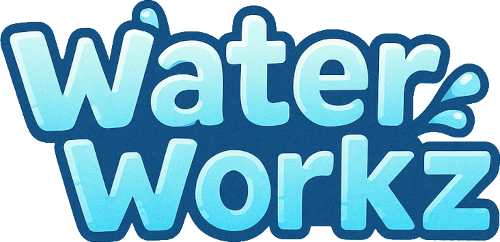 WaterWorkz logo in white text with a water droplet style